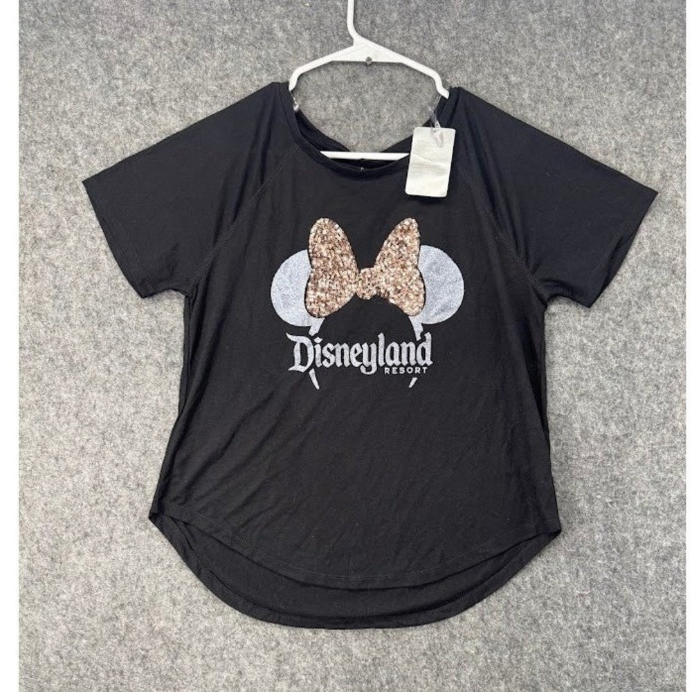 Disney Parks Disneyland Resort Minnie‎ Mouse Sequin Bow Graphic T-Shirt Black M